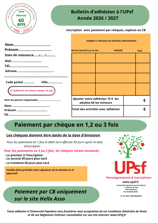 Bulletin d'adhésion à l'UPsf